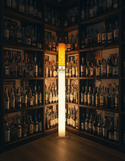 giant cigarette lamp, marlboro lamp, bar cart decor, liquor bottle light, home bar floor lamp, retro bar cart lamp, unique bar light, statement bar decor, whiskey bottle lamp, bar cart lighting, retro home bar light, liquor cabinet lamp, bar cart statement light

